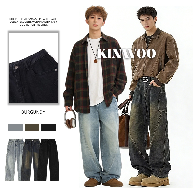 KINWOO [Street Loose Fit] กางเกงยีนส์ขากว้างผู้ชาย-ผู้หญิง 2025 สีน้ำเงินเข้ม/สีฟ้า/สีดำ | ทรงหลวม Washed ลําลองทรงตรง ✨ ยีนส์สีฟ้า ยีนส์สีน้ำเงินเข้ม ยีนส์ดำขากว้าง