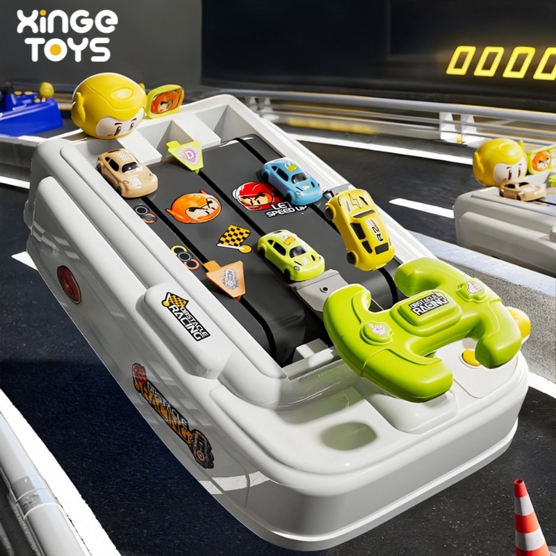 Xinge Kids Race Track ชุดของเล่นรถยนต์ กล่องเก็บของ 2-in-1 + รางแข่งรถ + รถจิ๋ว | ของเล่นโต้ตอบแสนสนุกสําหรับเด็กผู้ชาย (3 รถยนต์ + รวมอุปกรณ์เสริม)