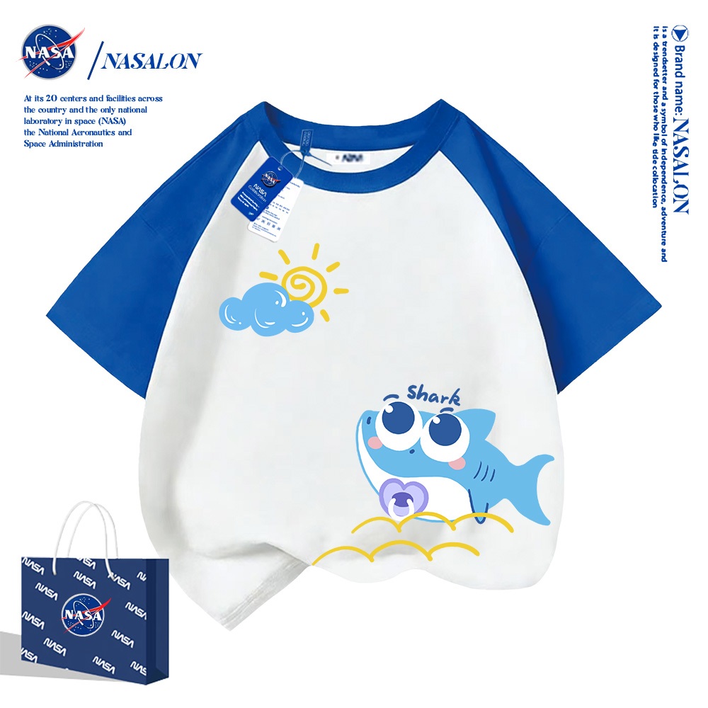 NASA เสื้อยืดเด็ก ผ้าฝ้าย 100% เสื้อยืดแขนสั้นเด็กลายการ์ตูนน่ารัก ทรงหลวม ใส่ได้ทั้งเด็กชาย-หญิง อายุ 1-12 ปี