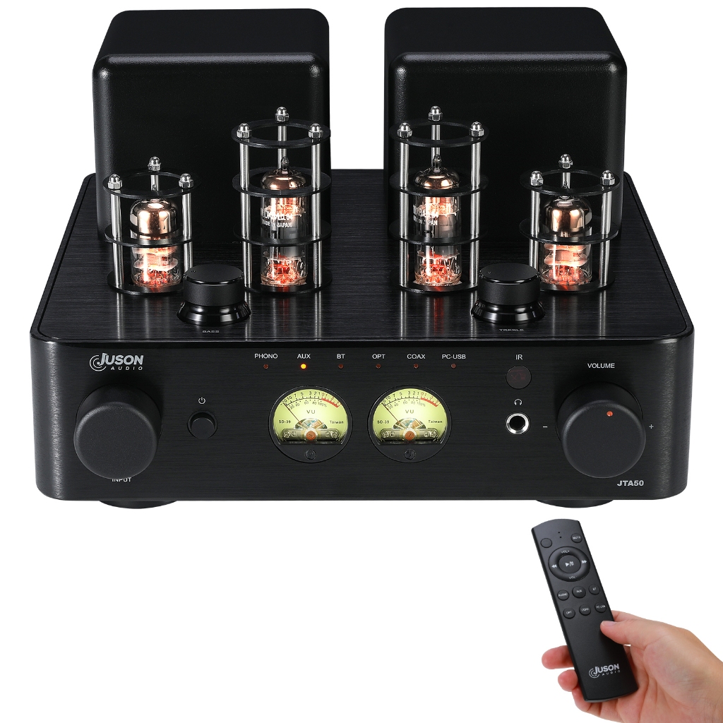 Juson Audio JTA50 2025 130W เครื่องขยายเสียงหลอด Entry-Level HiFi Amp พร้อม BT 5.0, Remote,AUX,Coax, Phono และ USB in,Subwoofer Out,2.1CH สําหรับแผ่นเสียง