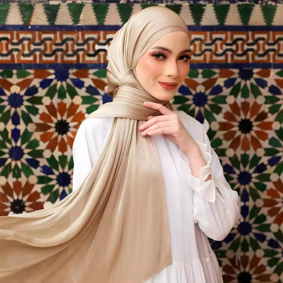 LMLAVEN Tudung Malasia Plain Shimmer Silk Shawl แฟชั่น Glitter Shimmer ผ้าพันคอ Hijab มุสลิม Headsca