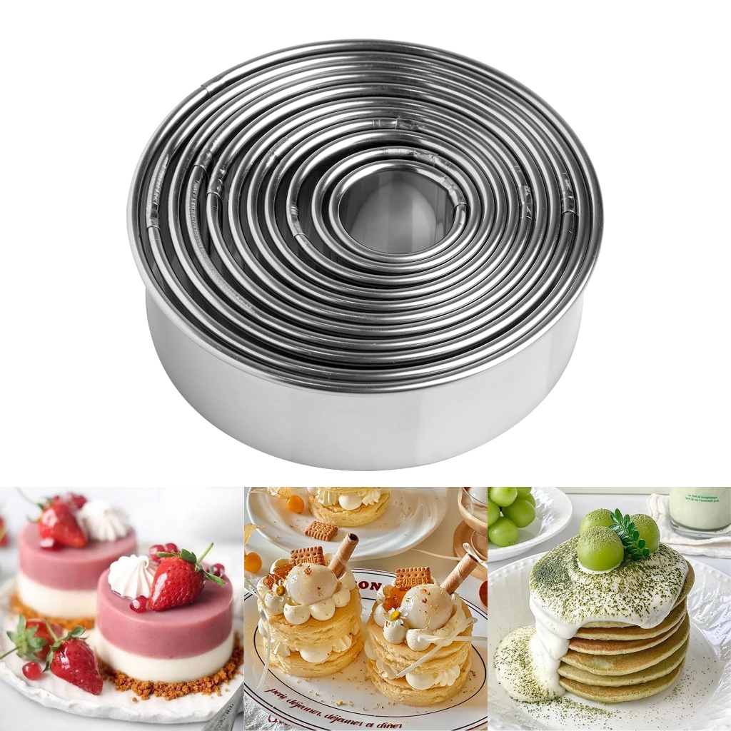 11 ชิ้น/เซ็ตสแตนเลสเครื่องตัดกลมคุกกี้ Moulds เครื่องตัดบิสกิตวงกลม DIY มูสเค้กขนมเบเกอรี่ตกแต่งเครื่องมือ