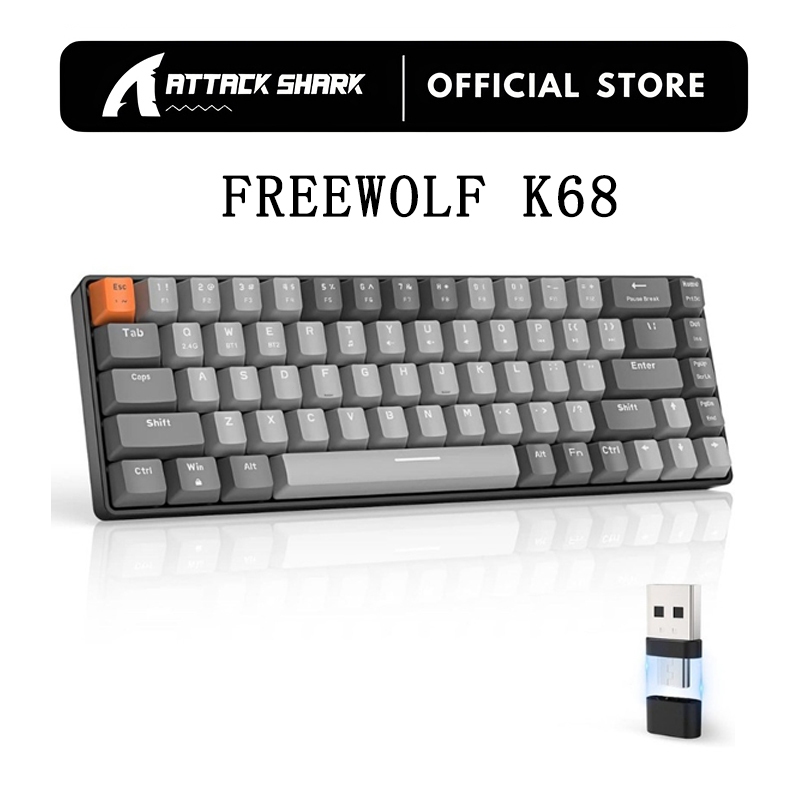 FREEWOLF K68 Mechanical Keyboard บลูทูธไร้สาย Dual-Mode ที่กําหนดเองสี Blocking เกม Hot Swappable แป