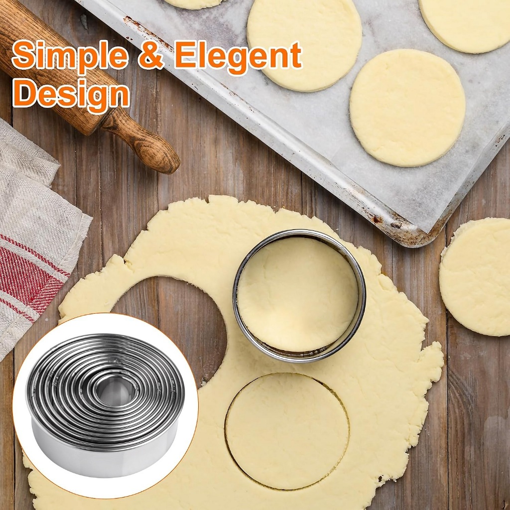 11 ชิ้น/เซ็ตสแตนเลสเครื่องตัดกลมคุกกี้ Moulds เครื่องตัดบิสกิตวงกลม DIY มูสเค้กขนมเบเกอรี่ตกแต่งเครื่องมือ - รูปที่ 3