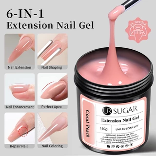 UR SUGAR 6-IN-1 Jelly White Nude เล็บเจลอะคริลิคใส Quick Building เล็บ UV LED เจลกึ่งถาวรเคลือบเงา 150g