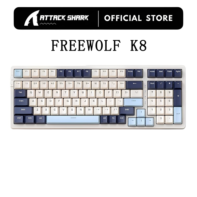 FREEWOLF K8 100-Key Wireless Mechanical Keyboard - Gasket Mount Hot-Swappable RGB Tri-Mode