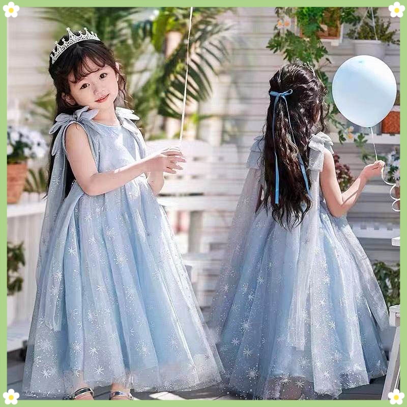 【ชุดเจ้าหญิงเกล็ดหิมะสีฟ้าอ่อนพร้อม】ผ้าคลอดที่ถอดได้ - ชุดเทพนิยายสำหรับเด็กผู้หญิง สำหรับงานปาร์ตี้คริสต์มาส งานประกวด และงานทางการ