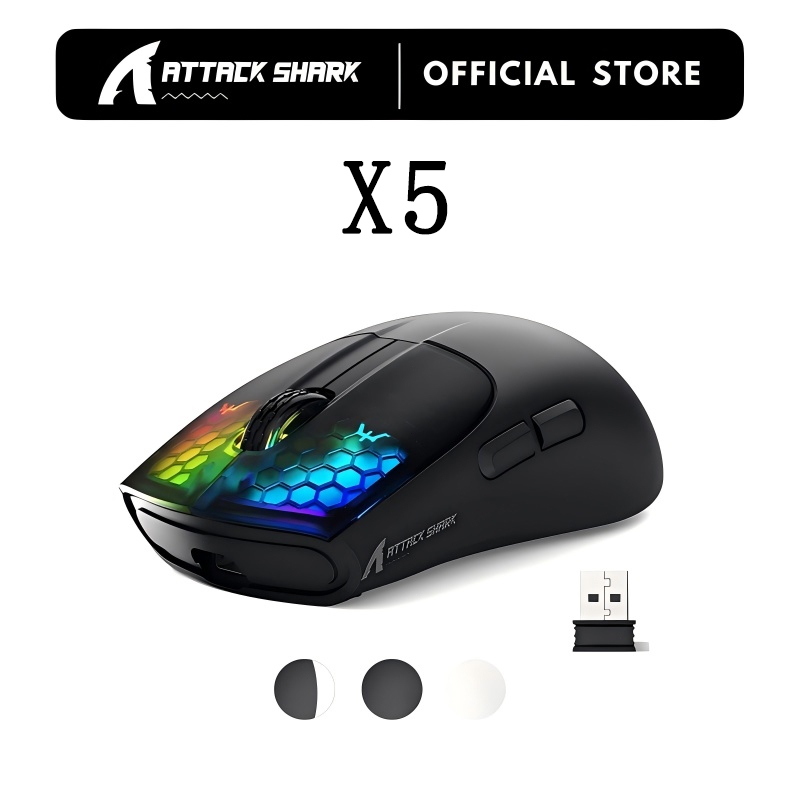 ATTACK SHARK X5 Wireless Gaming Mouse with Tri-Modes BT 5.1/2.4Ghz/USB-C PAW3212 Optical Sensor RGB 
