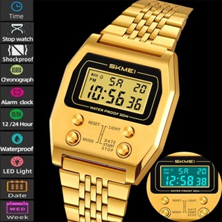 SKMEI สมี บุรุษนาฬิกาดิจิตอลหรูหราสายสแตนเลส นํา กันน้ําโครโ…