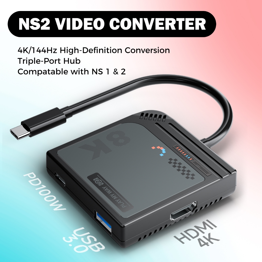 IINE Video Converter สําหรับ Switch1 & Switch2/4K/144Hz High Definition / PD 100W / 3-in-1, ใช้งานได้กับอุปกรณ์หลายตัว/ ชิปอัจฉริยะ / กะทัดรัดและพกพาได้/