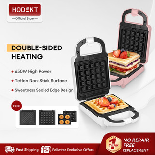 HODEKT 2 in 1 Waffle Maker Sandwich Maker Breakfast Maker removable plate Household Panini Maker Donut Maker teflon non-stick surface 650W high power dual side heating