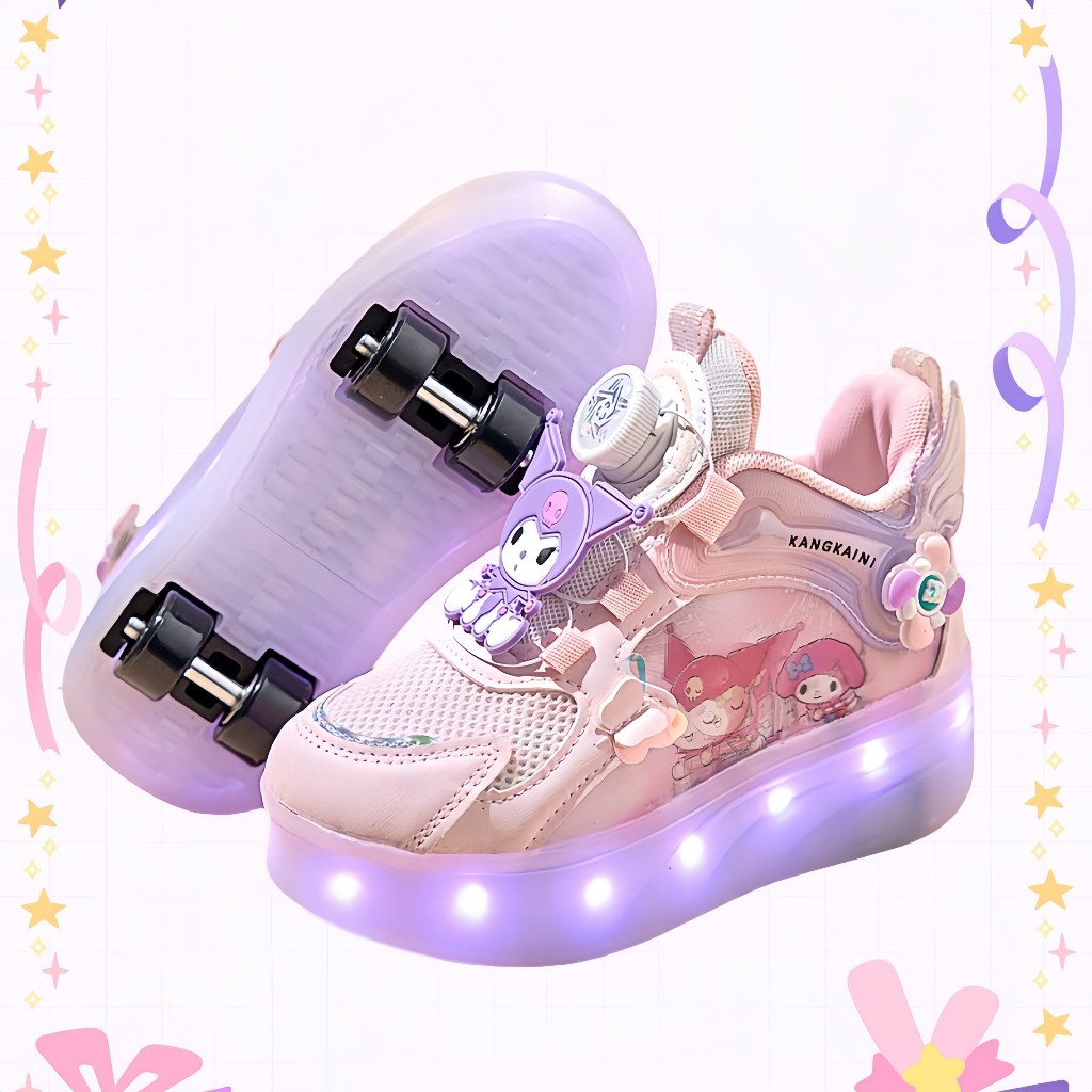 30-34 โรลเลอร์สเก็ตสำหรับเด็ก รองเท้าล้อถอดได้ Roller Shoes Double-W Heels LED ลายการ์ตูน ระบายอากาศได้สะดวกสบาย 【จัดส่งจากประเทศไทย】