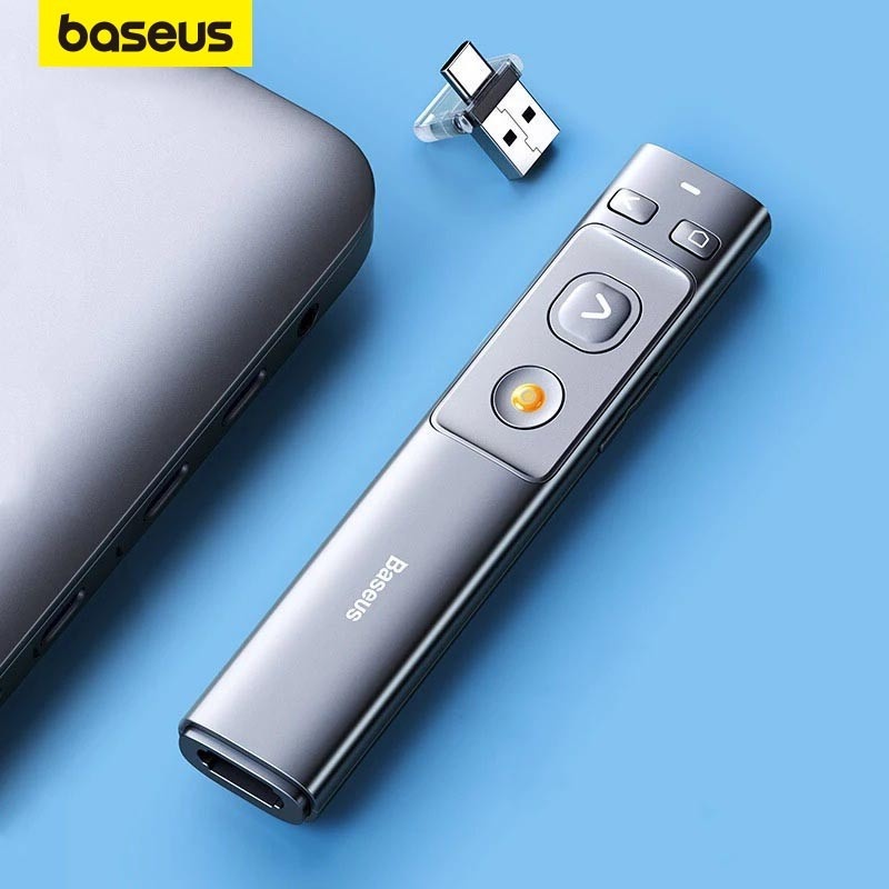 Baseus Orange Dot รีโมทพรีเซนต์ เลเซอร์พอยเตอร์ไร้สาย 2.4GHz สำหรับ PPT รองรับ Mac / Windows Present