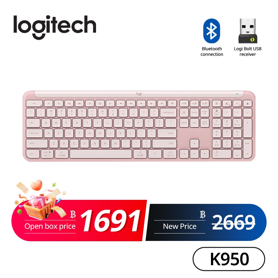 LOGITECH USEDLogitech K950 Bluetooth Slim คีย์บอร์ดไร้สายพิมพ์เงียบ