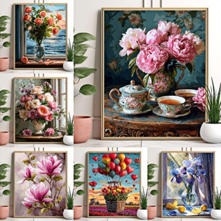 ดอกไม้ / ระบายสีตามตัวเลข / ศิลปะผนัง / ภาพวาดผ้าใบ / ตกแต่ง…