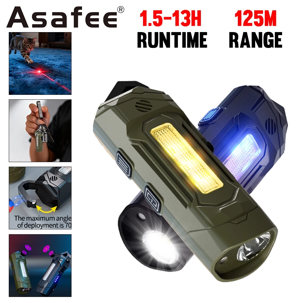 ASAFEE K220 ไฟฉายพวงกุญแจ LED มินิ มีเลเซอร์ ไฟด้านข้าง RGB แม่เหล็กในตัว ชาร์จ USB พกพาสะดวก สำหรับเดินป่าฉุกเฉิน