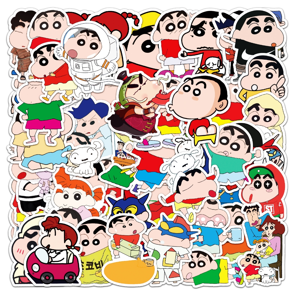 50 ชิ้นการ์ตูนน่ารัก Crayon Shin-chan แฟชั่นกันน้ํา Home Decal สติกเกอร์ PC Labop กระเป๋าเดินทางหมวกกันน็อคไวนิลสติกเกอร์