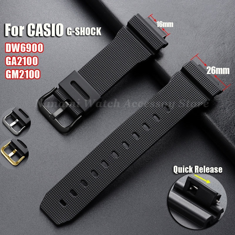 16mmx26mm สายนาฬิกาซิลิโคนสําหรับ Casio G-shock DW6900 GA2100 GM2100 Quick Release นาฬิกายางนุ่มกันน