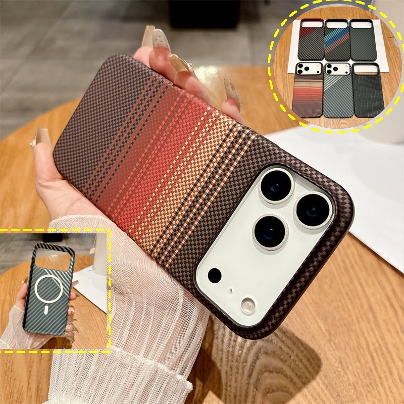 Magnetic Slim Carbon Fibre Case Casing IPhone 17 16 15 14 13 12 11 Pro Max กันกระแทก Hard PC ฝาหลัง