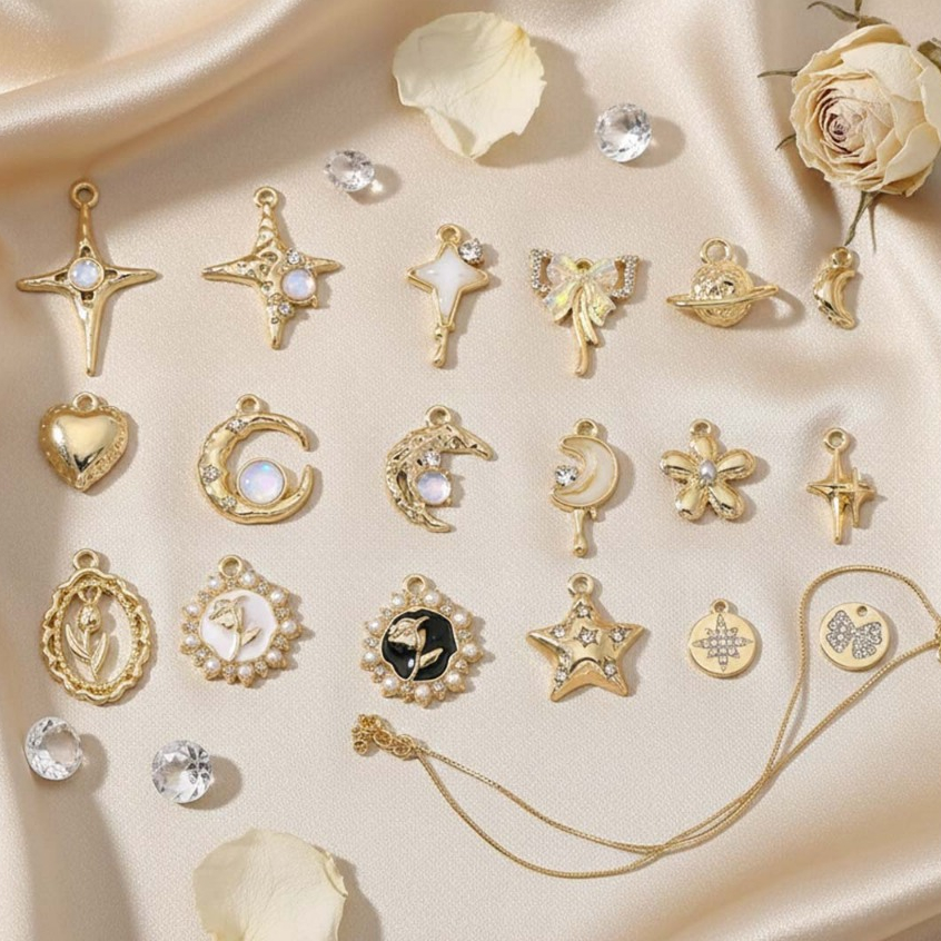 ST.KUNKKA จี้โลหะผสมทอง โบว์รัก ทิวลิป ประดับเพชร สำหรับทำสร้อยคอสร้อยข้อมือ DIY