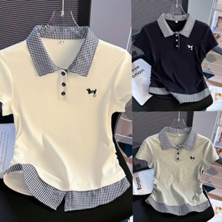 [ซื้อ1แถม1]เสื้อโปโล แขนสั้น ปักลาย สำหรับผู้หญิง สไตล์เกาหล…
