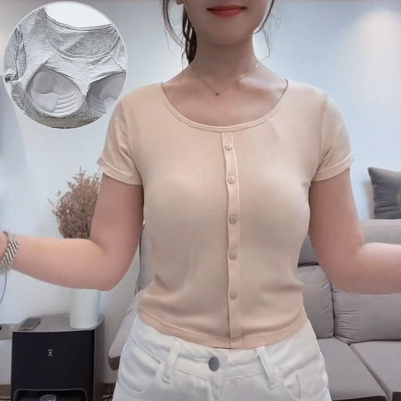 เสื้อยืดแขนสั้น Modal Apricot Spiral Womens Top Womens Plain Solid Color T-Shirt