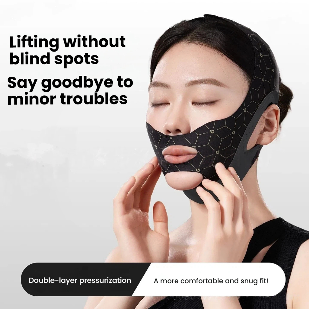 V-Line Face Lifter Pro - ชุดสายรัดคางแบบปรับได้ + เทปยกชุด | เครื่องไสขากรรไกรกันลื่นสําหรับใช้นอน/กลางวัน (ซิลิโคน, ใช้ซ้ําได้ 100+ ครั้ง)