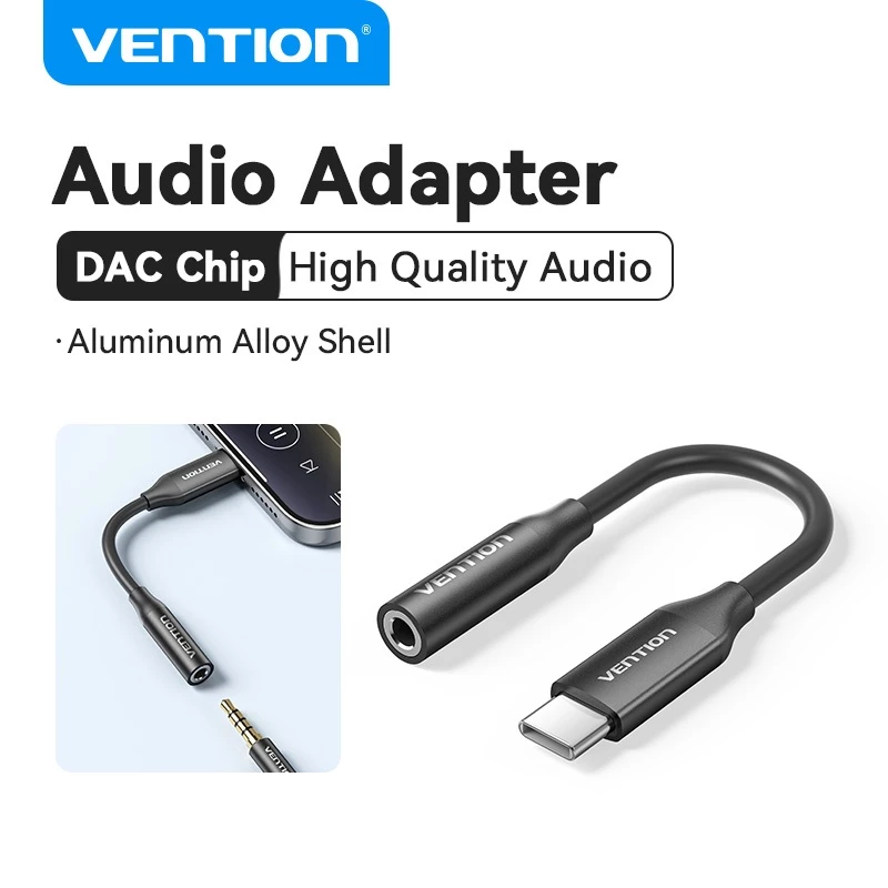 Vention อะแดปเตอร์เสียง USB-C ถึง 3.5 มม. ชิป DAC อะลูมินัมอัลลอยเสียง Hi-Fi สําหรับโทรศัพท์/แท็บเล็ต/แล็ปท็อป