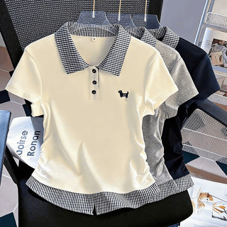 เสื้อเชิ้ตปักลายสไตล์เกาหลี แขนสั้น สตรี