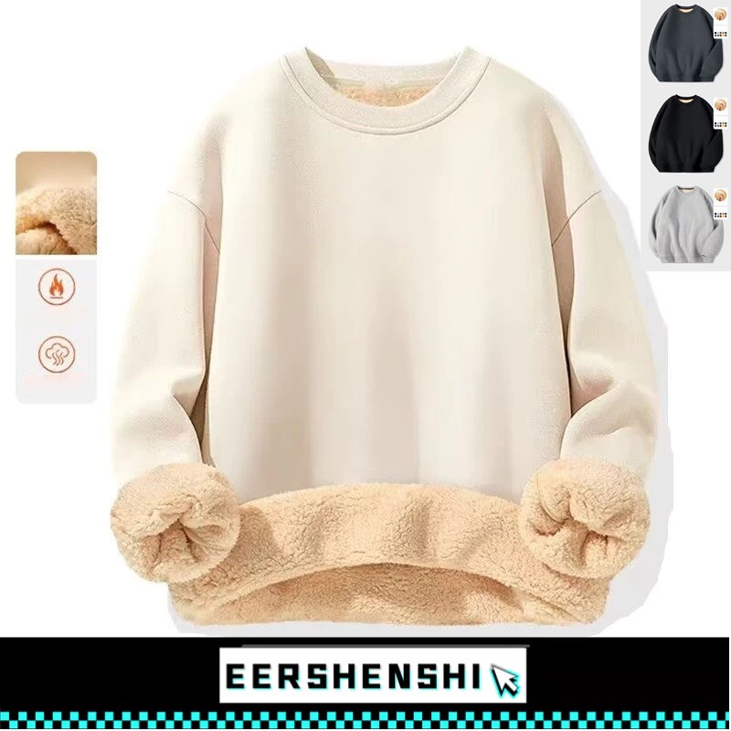 EERSHENSHI เสื้อกันหนาวผู้ชายแคชเมียร์แกะรอบคอหนาหลวมทั้งหมดตรงกับเสื้อด้านบน