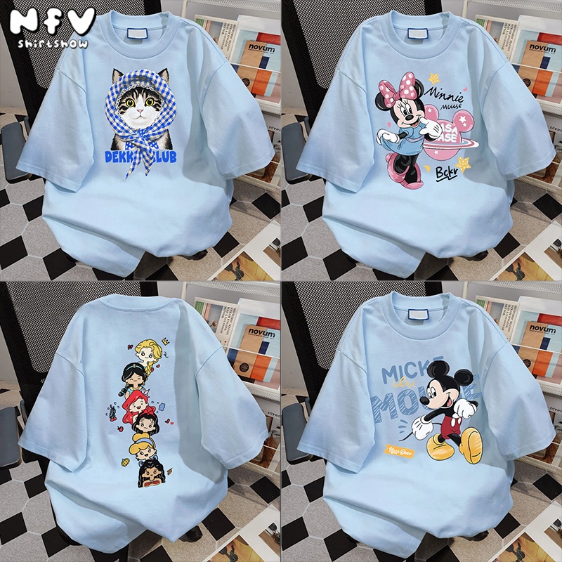 NFV พร้อมส่ง✨ลายพิมพ์แฟชั่น คอเสื้อยืดผู้หญิง ผ้าฝ้ายแท้ ทรงหลวม ระบายอากาศ ใส่สบาย ฤดูร้อน YG0