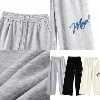 Vantro กางเกงวอร์ม unisex เอวยางยืด กางเกงขายาว ปักตัวอักษรที่ขา ดีไซน์เรียบง่าย หลวม สบาย เข้าได้กับทุกชุด ทันสมัย เต้นรำ ออกกำลังกาย