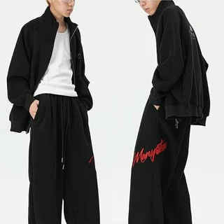Vantro กางเกงวอร์ม unisex เอวยางยืด กางเกงขายาว ปักตัวอักษรที่ขา ดีไซน์เรียบง่าย หลวม สบาย เข้าได้กับทุกชุด ทันสมัย เต้นรำ ออกกำลังกาย