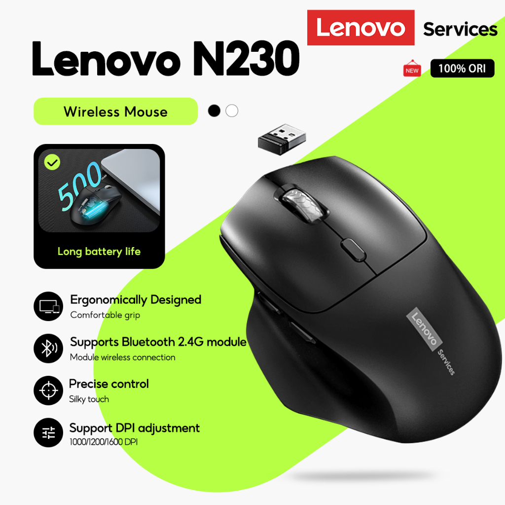Lenovo N230 2.4GHz เมาส์เงียบไร้สาย 2.4G Ultra-Low Latency Fast Response Super L