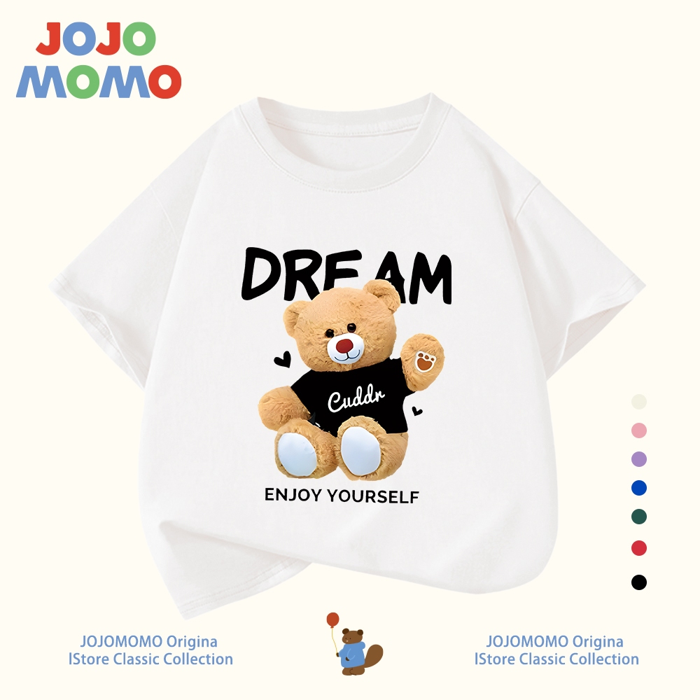 【จัดส่งภายใน 24 ชม】เสื้อยืดเด็ก แขนสั้น สีแดง/สีขาว ลายน้องหมีน่ารัก ผ้าฝ้ายแท้ ใส่สบาย ของขวัญวันเด็ก เหมาะสำหรับเด็กอายุ 1-13 ปี