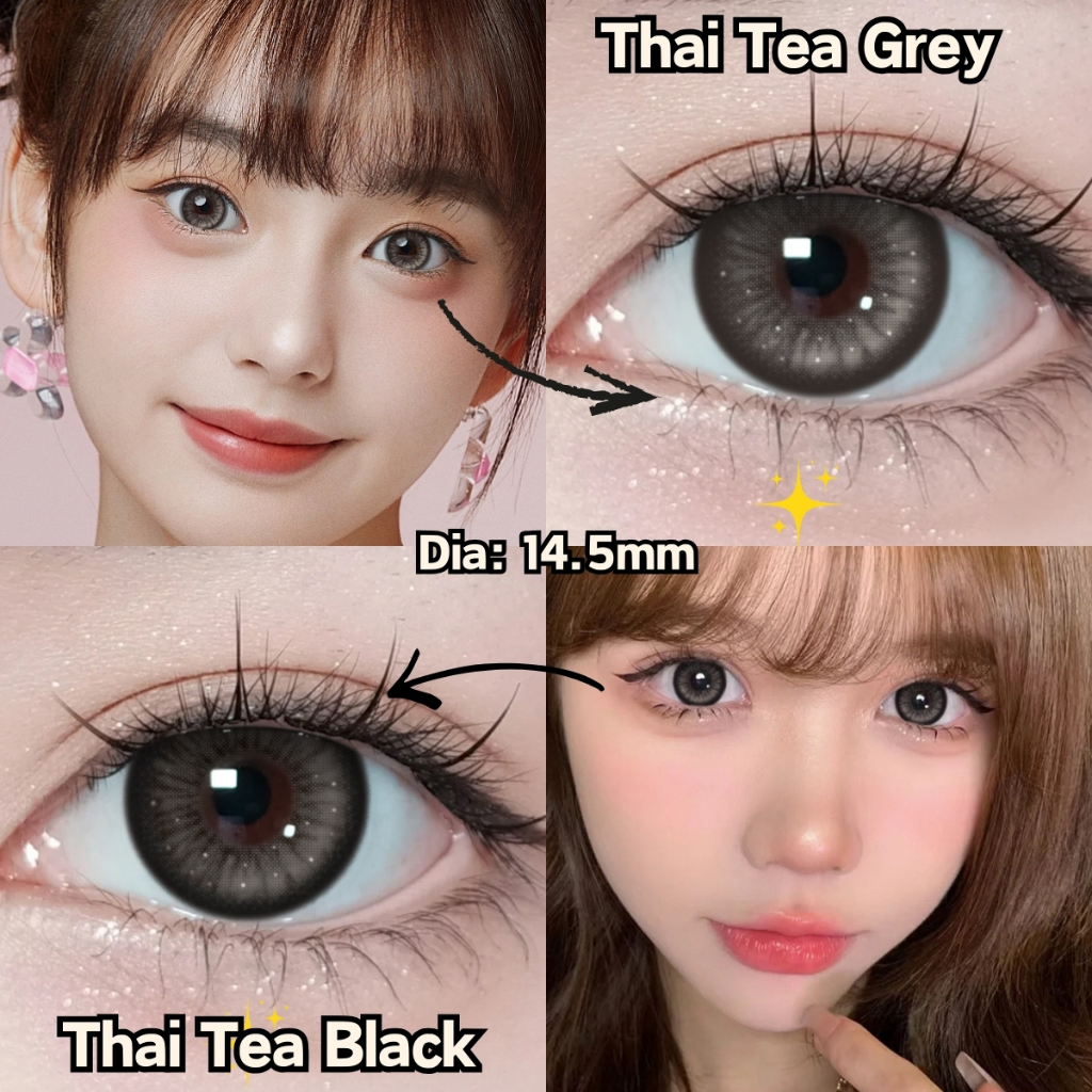 คอนแทค UYAAI【0.00-6.00】 คอนแทคเลนส์ตาหวาน ThaiTea Black Grey รายเดือน ช้คอนแทคเลนส์นุ่ม คอนแทคเลนส์สายตา 14.5 มม.