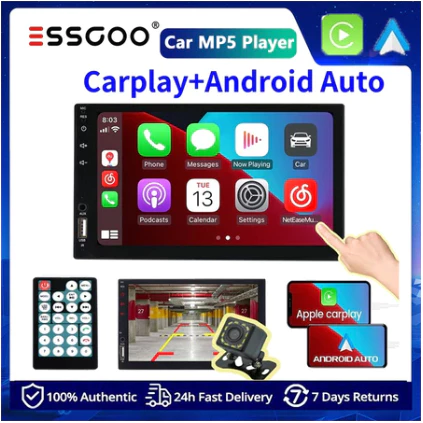 ระบบเครื่องเสียงรถยนต์ ESSGOO: หน้าจอ dual-chip ขนาด 7 นิ้ว รองรับ CarPlay/Android Auto การโทรบลูทูธ กล้องถอยหลัง HD ชาร์จเร็ว Type-C เครื่องเสียงรถยนต์สากล