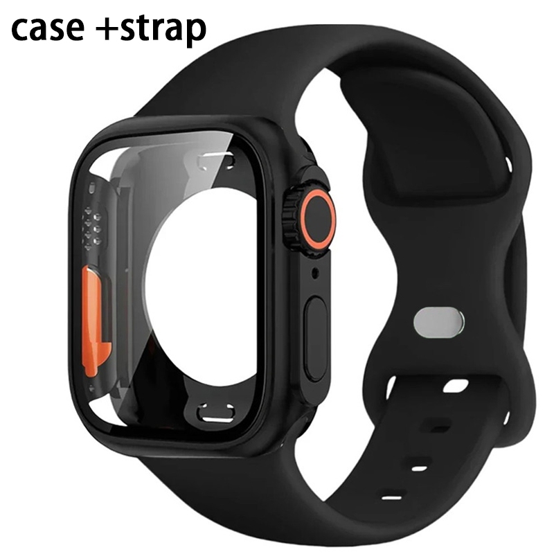 เปลี่ยนเป็นเคส พีซี แบบแข็งเป็นพิเศษ + สายรัดซิลิโคนเข้ากันได้สําหรับ แอปเปิล ดู 46 มม. 42 มม. 45 มม. 44 มม. 40 มม. 41 มม. 11 10 9 8 7 6 กับ