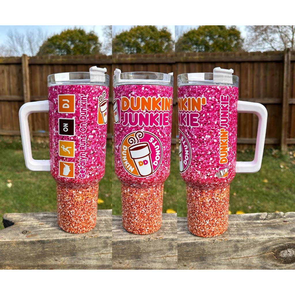 Dunkin Junkie inspired Tumbler, คนรักโดนัท, ถ้วยโดนัท Dunkin, แก้วน้ํา DD, แก้วน้ําโดนัท Dunkin, ถ้ว