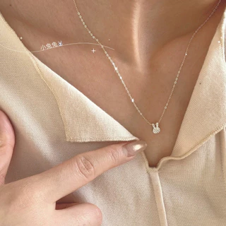 สร้อยคอดีไซน์ใหม่จากเงินSterling Silver 925 มีเพชรเต็มอารมณ์ ดูหรูหราและเรียบง่าย สไตล์Niche ที่กำลังขายดี