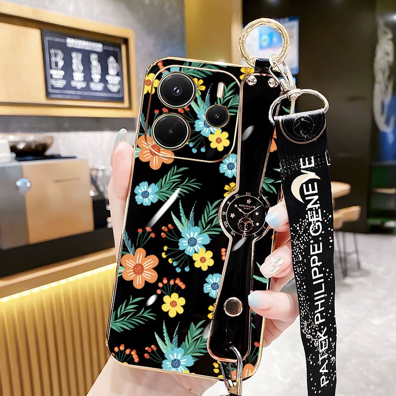 YBD เคสโทรศัพท์สําหรับ Redmi หมายเหตุ 14 4G 5G หมายเหตุ 14S Tropical ดอกไม้ยาวแขวนเชือกแบบพกพาสายรัด