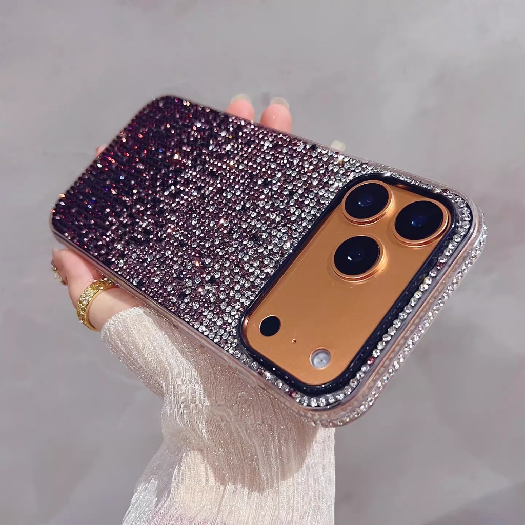 Bling Gradient Diamondเคสโทรศัพท์สําหรับiPhone 11 12 13 14 15 16 17 Pro Max Air XR X XS Max 14 Plusหรูหรากล้องเลนส์ป้องกันรวมทุกอย่างกันกระแทกปกหลัง