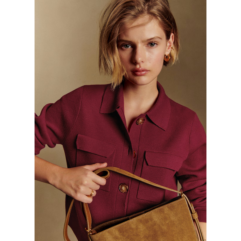 เสื้อแจ็คเก็ตถักขนแกะเมอรีโนแดงไวน์ สไตล์เรโทรฝรั่งเศส จากแบรนด์ Sezane