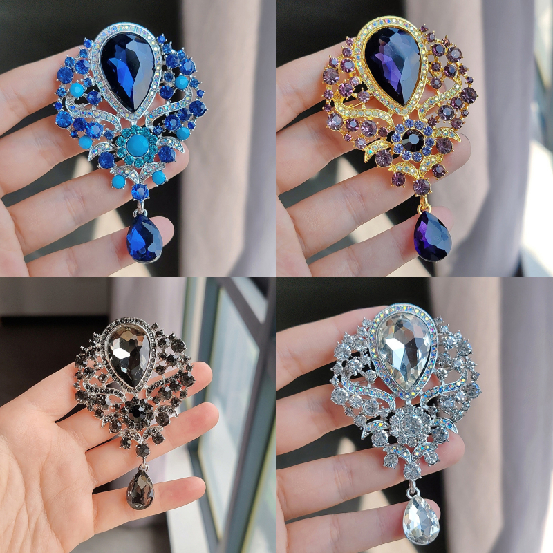 Annapink.th Elegant ขนาดใหญ่คริสตัล Water-drop เข็มกลัดสําหรับผู้หญิงสาววินเทจแฟชั่นจี้ Corsage Elegant งานแต่งงาน Pins เครื่องประดับ EN