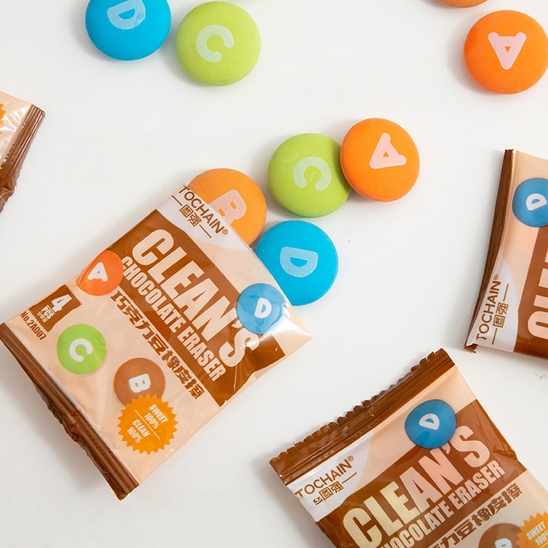 Penlab 4 ชิ้น/แพ็ค Mini Letter ช็อกโกแลตยางลบถั่วหวานรูปร่าง Less ฝุ่น TPE ยางลบสําหรับทําความสะอาดด