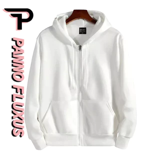 PannoFluxus เสื้อฮู้ดซิปแขนยาวสีทึบซึ่งผู้ชายและผู้หญิงสามารถสวมใส่ได้ในทุกฤดูกาล เรียบง่าย ทันสมัย ​​และหล่อเหลา