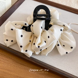 DREJEW คลิปผมลายโปลกาดอตและโบว์ สไตล์ดำขาว แฟชั่นสำหรับทุกวัน