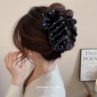 DREJEW คลิปผมลายโปลกาดอตและโบว์ สไตล์ดำขาว แฟชั่นสำหรับทุกวัน