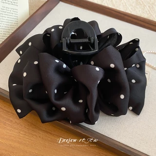 DREJEW คลิปผมลายโปลกาดอตและโบว์ สไตล์ดำขาว แฟชั่นสำหรับทุกวัน