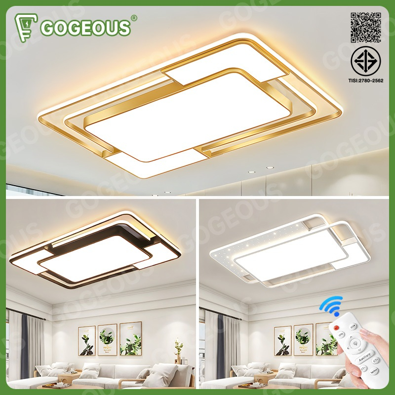 GOGEOUS ไฟ 3 สี โคมไฟเพดาน สามารถปรับความสว่างได้ ไฟ led เพดาน ด้วยการควบคุมระยะไกล ไฟติดเพดาน ทอง/ดำ/ขาว หลอดไฟเพดาน